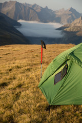 campaign to mountains with a tent
