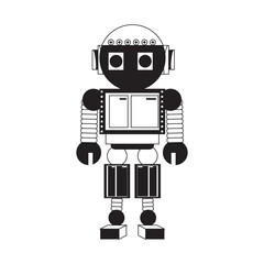 cartoon robot icon over white background black and white design vector illustration