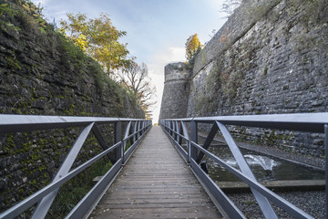 Castle and walls view, San Vigilio, Citta Alta, Bergamo, Italy.