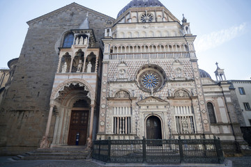 Fototapeta na wymiar Religious building, basilica Santa Maria Maggiore and chapel, Capella Colleoni, Citta Alta, Bergamo, Italy.