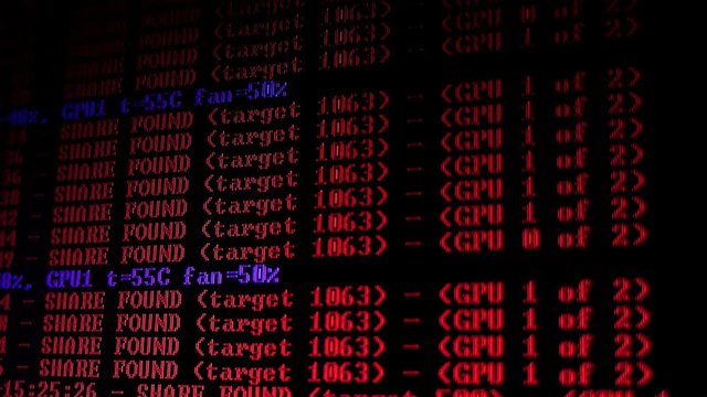 Mining Cryptocurrency process program on display PC. Using Software. Share Found.