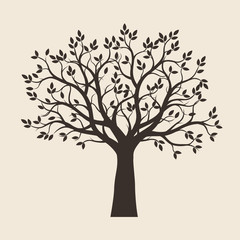Fototapeta premium Black Tree with Leaves. Vector Illustration.
