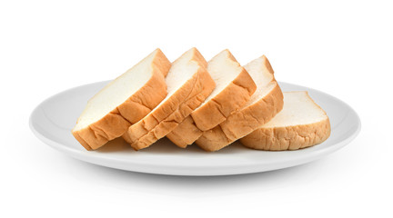 sliced bread in plate isolated on white background