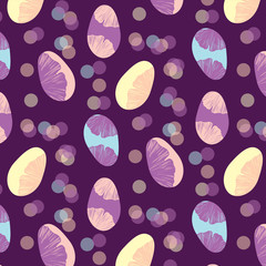 Hand drawn ginkgo leaves in a purple, yellow, blue and pink colors palette vector pattern Easter eggs set