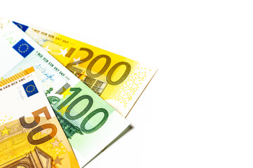 Euro banknotes close up. Several hundred euro banknotes