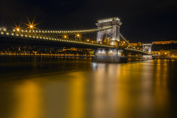 Fototapeta na wymiar Hungary Budapest Chain Bridge Night Panoramic View
