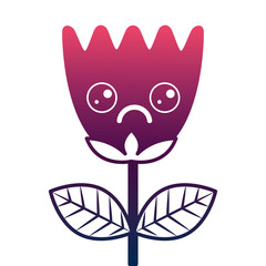 kawaii sad flower tulip leaves cartoon vector illustration degrade color design