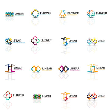 Set of abstract flower or star minimalistic linear icons, thin line geometric flat symbols for business icon design, abstract buttons or emblems
