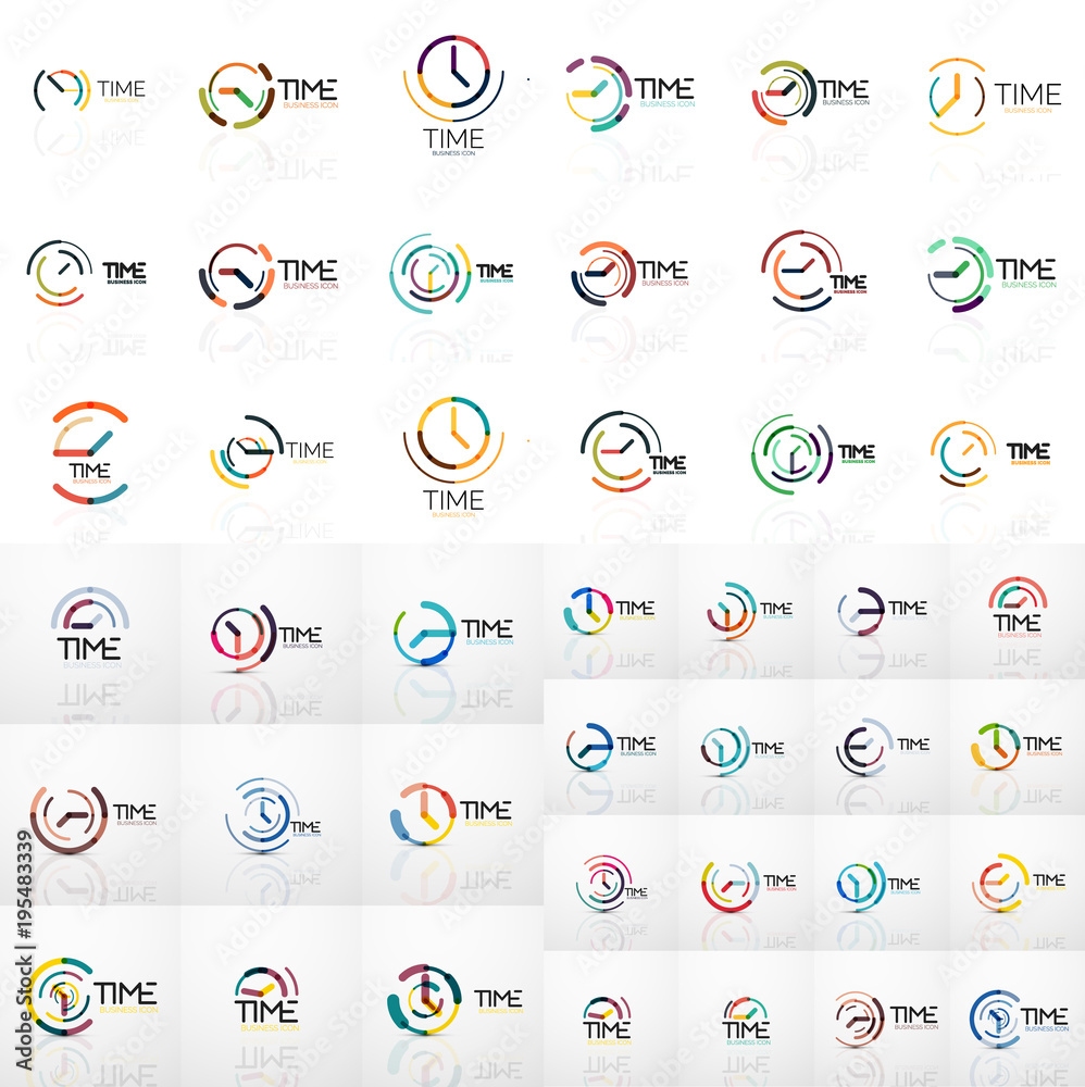 Poster vector abstract logo idea, time concept or clock business icon. creative logotype design template