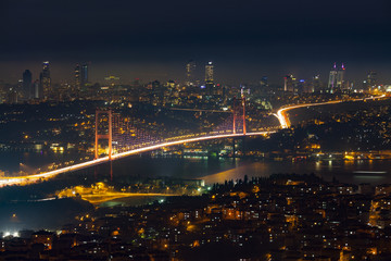 Fototapeta na wymiar Turkey Istanbul Bosphorus Bridge Panoramic Night View