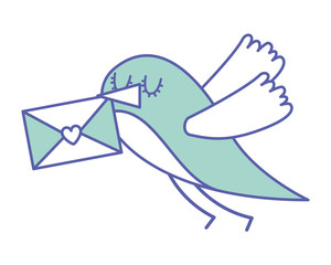 sweet bird with envelope message in beak cartoon vector illustration green pastel image