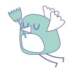 cartoon cute bird with tulip flower in beak vector illustration green pastel image