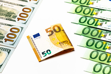 Euro banknotes close up. Several hundred euro banknotes