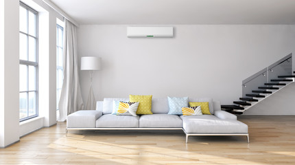 Fototapeta na wymiar Modern interior with air conditioning 3D rendering illustration