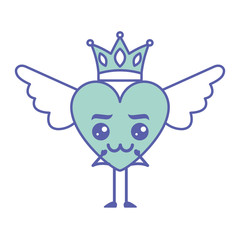 cartoon heart in love kawaii wings and crown vector illustration green design