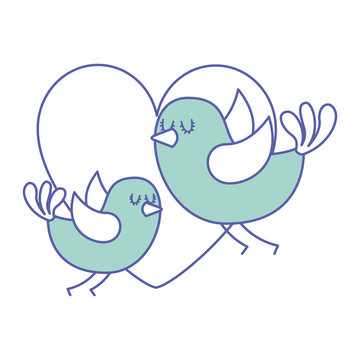 cute flying birds heart in love romance vector illustration green design