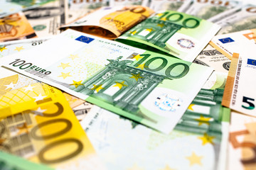 Obraz na płótnie Canvas Euro banknotes close up. Several hundred 