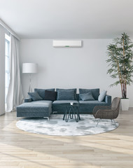 Modern interior with air conditioning 3D rendering illustration