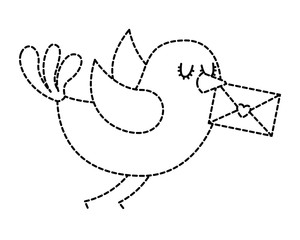 sweet bird with envelope message in beak cartoon vector illustration dotted line