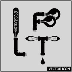 set of vector icons of interior objects in loft style, pipes and lamps © portorg