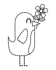 cartoon cute bird with flower in beak vector illustration dotted line