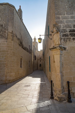 A quiet alley in the historic citadel of Mdina, Malta, Mediterranean