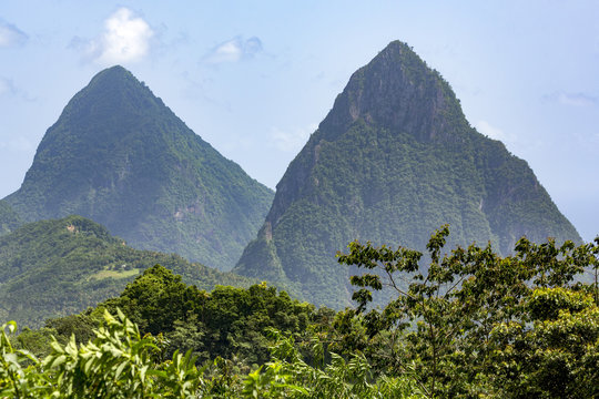 The Two Pitons, near Soufriere, St. Lucia, Windward Islands Caribbean