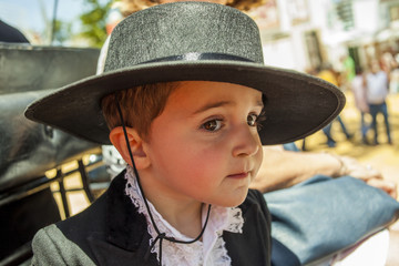 Portrait baby boy wearing typical spanish regional costume. Seville. Spain