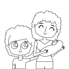 portrait mom carrying her baby and son vector illustration thin line