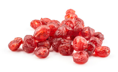 Red dry cherries stack isolated on white background.