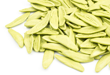 Olive leaves spinach pasta isolated on white background raw.
