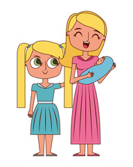 smiling mother is holding her little baby and daughter vector illustration