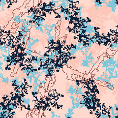 Vector seamless pink and blue camo pattern. Modern stylish texture as urban UFO camouflage. Repeating endless abstract background with cracked elements. Usable as print, backdrop or stylish camoflage