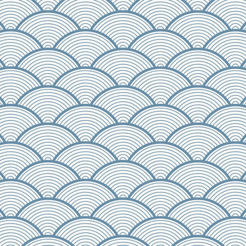 geometric pattern vector in Japan styles with blue sea wave on linear circle overlapping circle form arches. it represents power and tactical strength.
