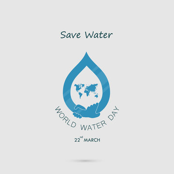 Water drop with world icon and human hand vector logo design template.World Water Day icon.World Water Day idea campaign for greeting card and poster.Vector illustration