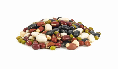 five color beans isolated on white background