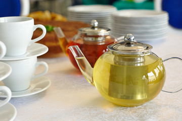 two teapot glass teapot on the breakfast table
