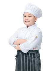 cute boy chef stand and smile isolated