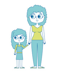 mother holding hand with her daughter vector illustration green image