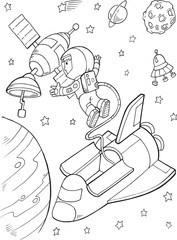 Astronaut Walk Outer Space Vector Illustration Art
