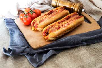 Home made Grilled Hot Dog with cheese, ketchup
