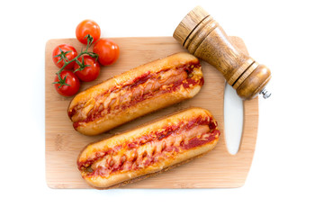 Home made Grilled Hot Dog with cheese, ketchup