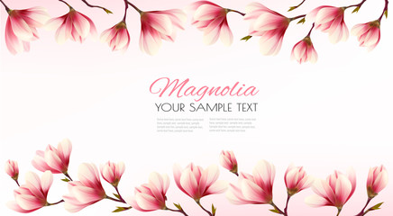 Beautiful nature background with blossom branch of magnolia. Vector