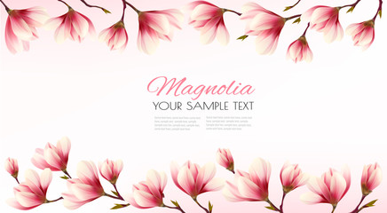 Fototapeta premium Beautiful nature background with blossom branch of magnolia. Vector