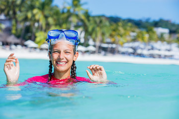 Beach vacation snorkel girl snorkeling