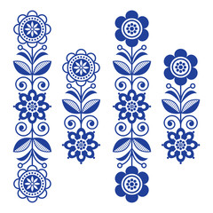 Scandinavian floral design elements, folk art patterns - long stripes