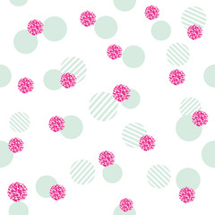 Glitter confetti polka dot seamless pattern background. Pink and pastel blue trendy colors. For birthday, valentine and scrapbook design.