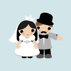 Love and marriage sweet bride and groom couple wedding illustration kawaii - 195494169