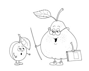 Funny fruits. Illustration for children. Coloring book. Coloring page.  Cartoon characters