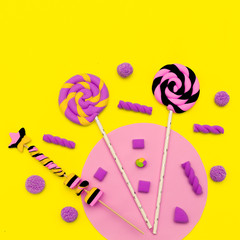 Lollipop. Sweet Candy Set. Fashion Flatlay art